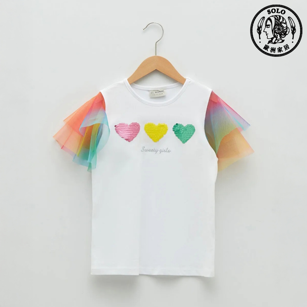 【SOLO Vintage】LCW Girls Sweetheart Rainbow Love T-Shirt Made in Turkey 5-6y
