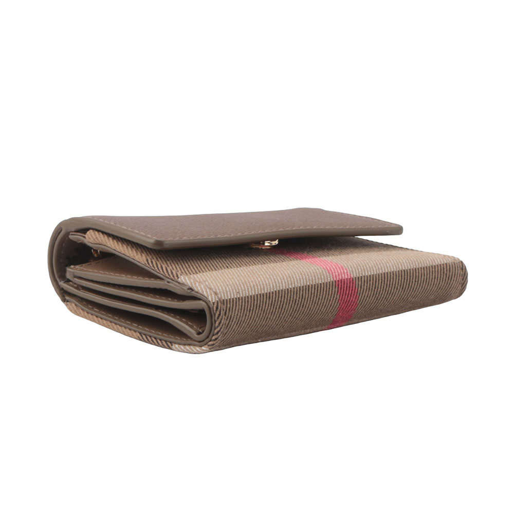 BURBERRY Lancaster 牛皮及帆布格紋三折短夾/土棕色/棕色, , large