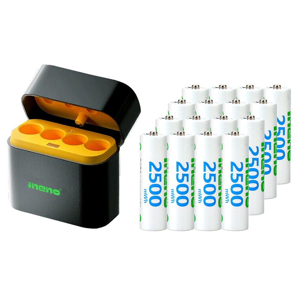【ineno】3號/AA 恆壓可充式1.5V鋰電池全新特大能量2500mWh16入+(3號4槽)AI隨身收納盒充電器, , large