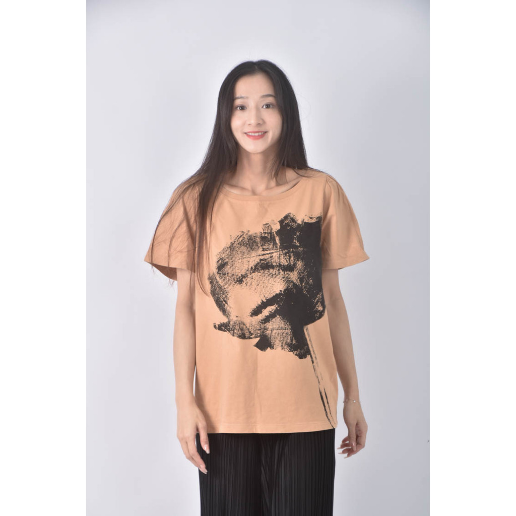 (L) united colors of benetton刷痕橘色短袖上衣二手衣, , large