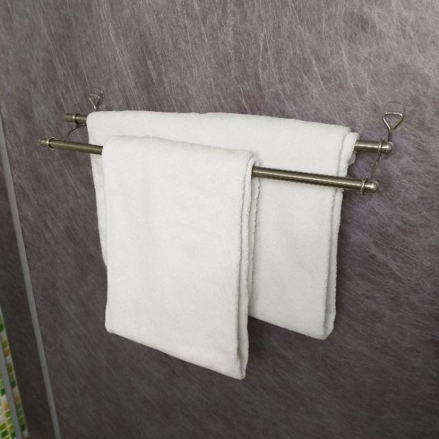 [熊好貼國際]雙桿毛巾架60cm(304不銹鋼)毛巾架 無痕掛勾 掛鉤  凹凸紋路牆面可貼(超黏) 舒適家, , large