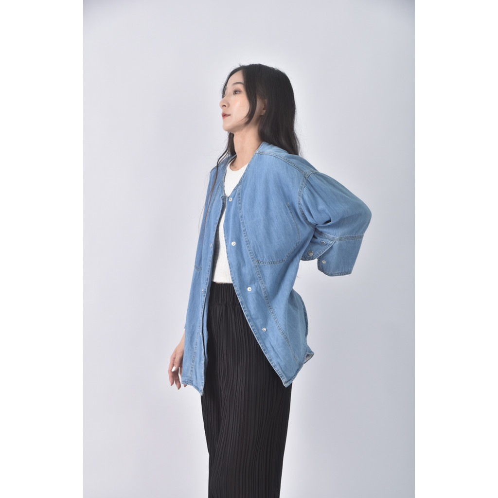 (XL) 丹寧牛仔質感圓領藍色外套二手衣, , large
