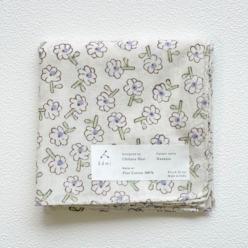 日本設計/印度製造 admi 全棉 方形 45x45 cm 手帕 手巾 (Hanauta 02), , large