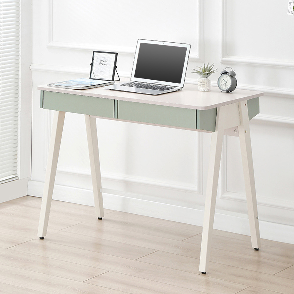 【AOTTO】北歐風莫蘭迪雙抽辦公桌-100cm((FT-504GN), , large