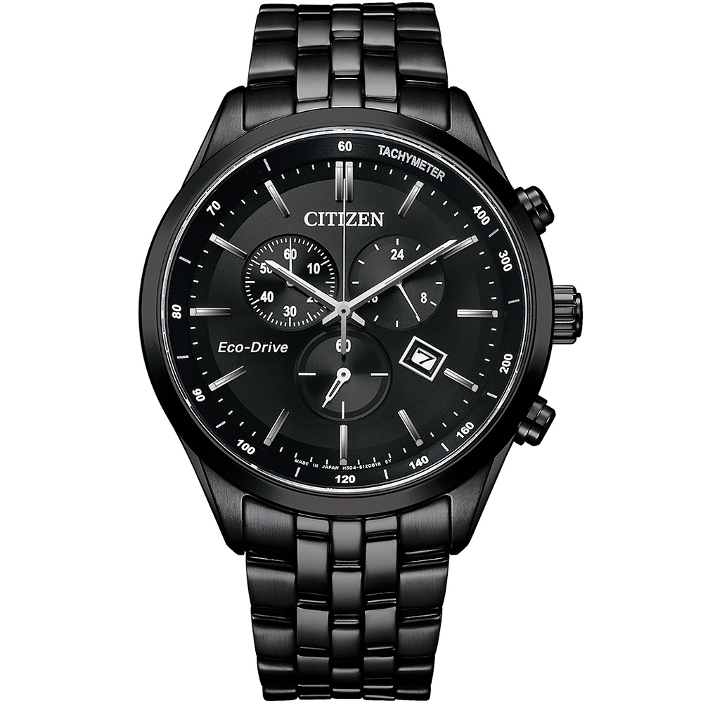 CITIZEN 星辰 光動能復古風計時手錶-急速黑 AT2145-86E, , large