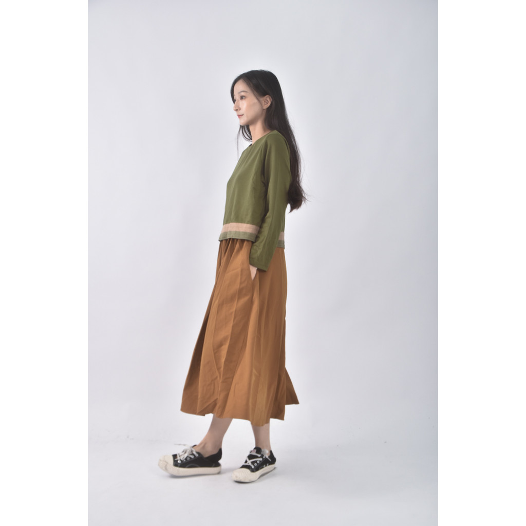 (L) bo bo假兩件式綠色洋裝二手衣, , large