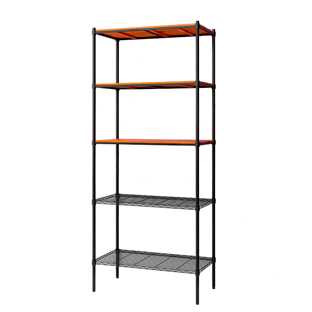 【Y HOUSE】90x45x210cm pine five-layer storage rack rack iron rack - black teak, , large