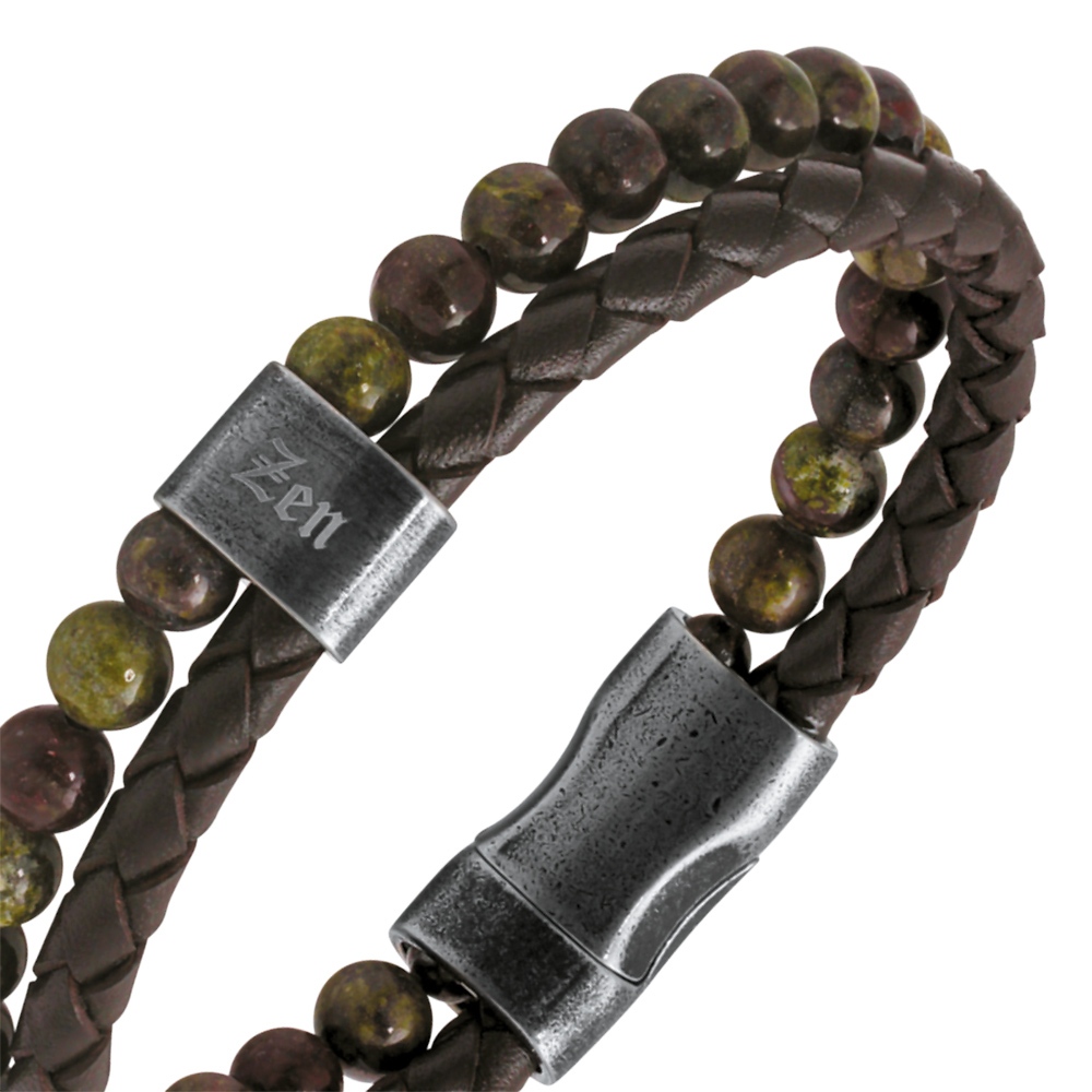 【快速出貨】法國 ROCHET Karma系列 綠碧玉 皮革編織男士手環 HB562208, , large
