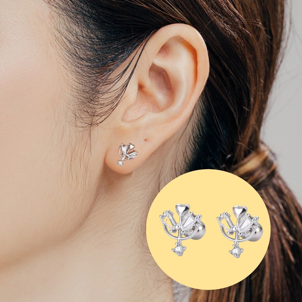 韓風s925純銀愛神邱比特款轉珠耳環 附馬卡收納盒, , large