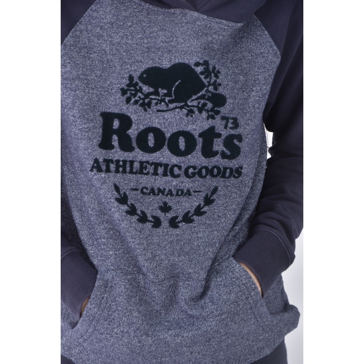 (M) roots毛巾布拼接連帽藍色長袖上衣二手衣, , large