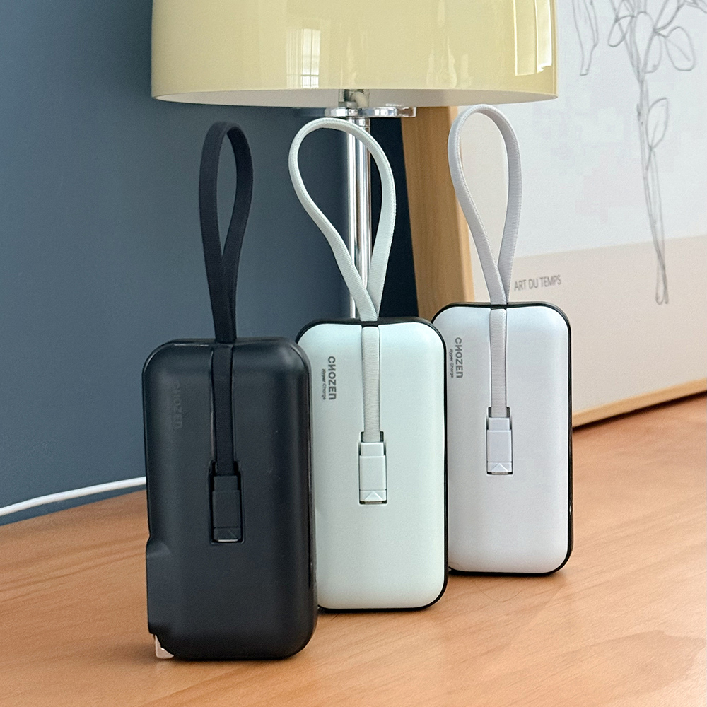 【CHOZEN】10000mAh 20W PD雙線快充口袋行動電源 36Wh｜可登機｜自帶線(附萬國轉接頭)夜輕黑, , large