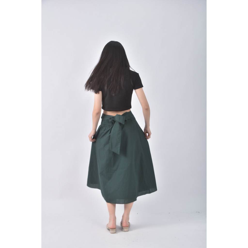 (L) 側拉鍊綠色綁帶長裙二手衣, , large