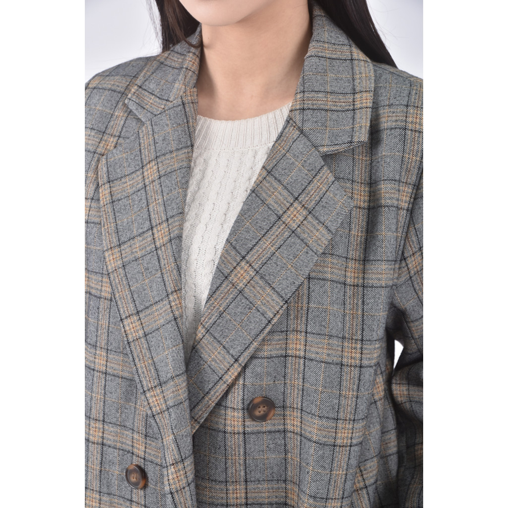 (S) 質感西裝格紋灰色外套二手衣, , large