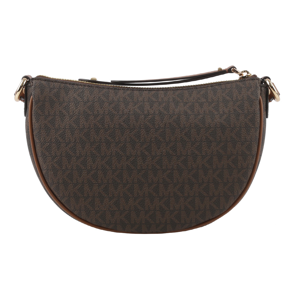 Michael Kors Dover 金字版滿塗層帆布半月形斜背包/咖啡色, , large