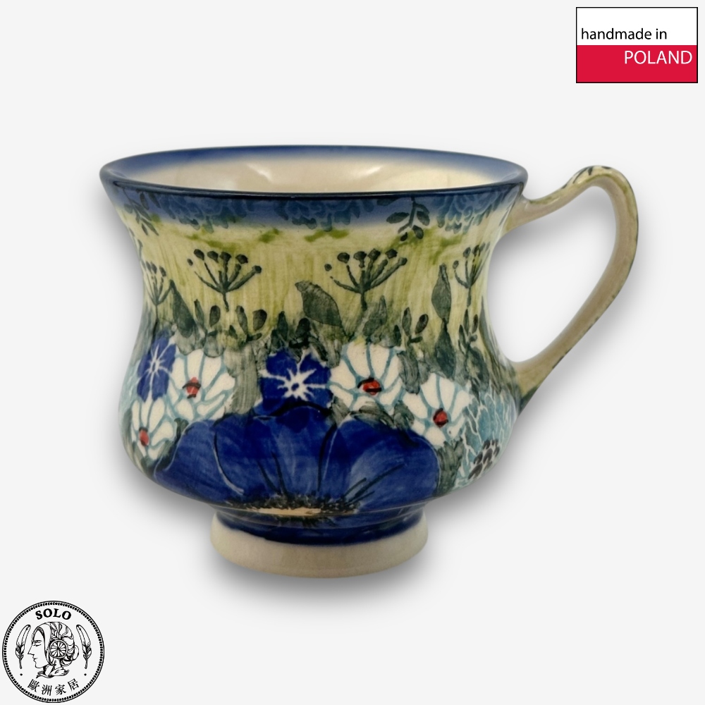 【SOLO Vintage】Cerraf Polish Pottery 180ml Breakfast Cup + Saucer Set Traces of Fragrance in the Blue Fields Series Made in Poland, , large