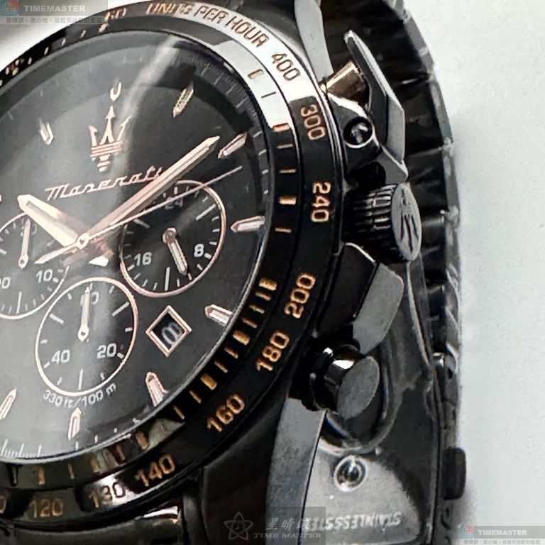 [星晴錶業]MASERATI手錶,46mm,R8873612048黑色錶面黑錶殼深黑色精鋼錶帶款, , large