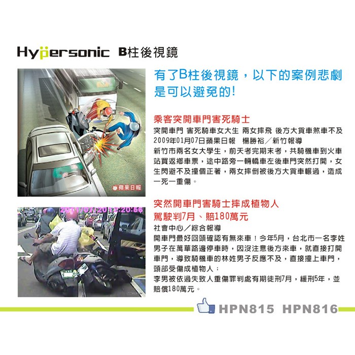 Hypersonic 汽車左邊B柱後照輔助鏡, , large