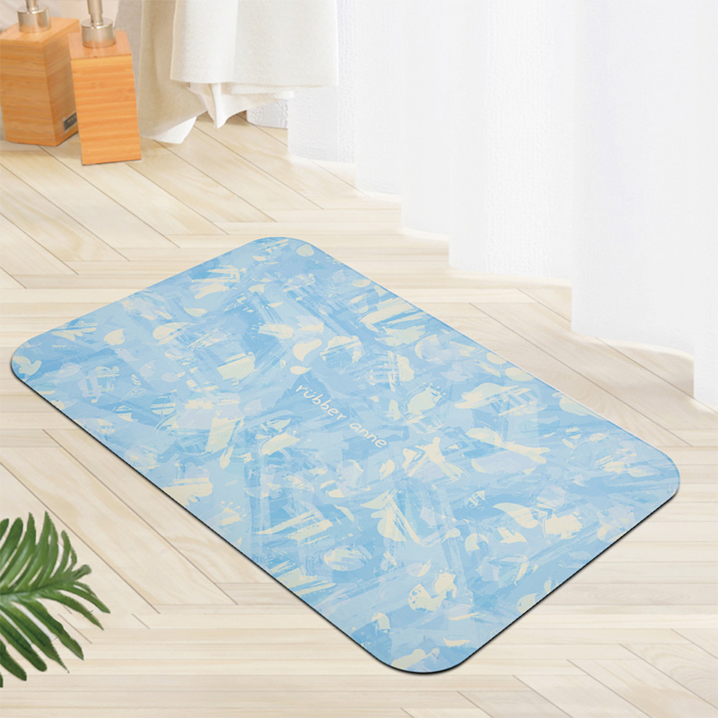 【Monster】 Soft Diatomaceous Earth Printed Absorbent Mat – Misty Sakura Tales (60x40cm) – Glacier Blue, , large
