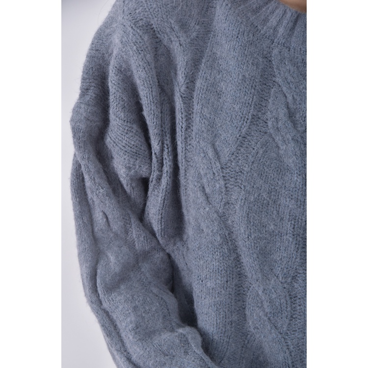 (F) 修身短版圓領藍色毛衣二手衣, , large