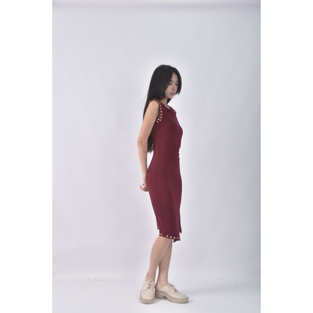 (S) michael kors禮服開衩無袖酒紅色洋裝二手衣, , large