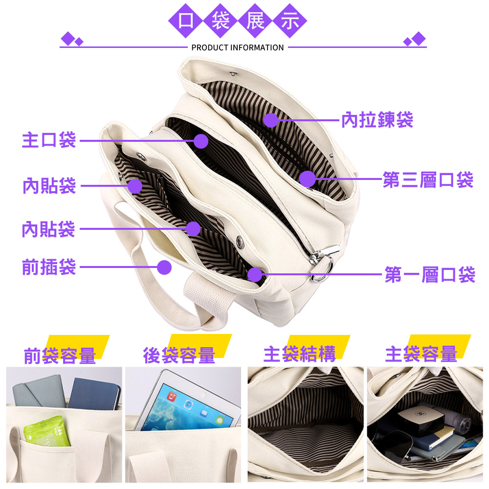 mini spring-日式手提斜背帆布包 三層手提斜背帆布包-多色, , large