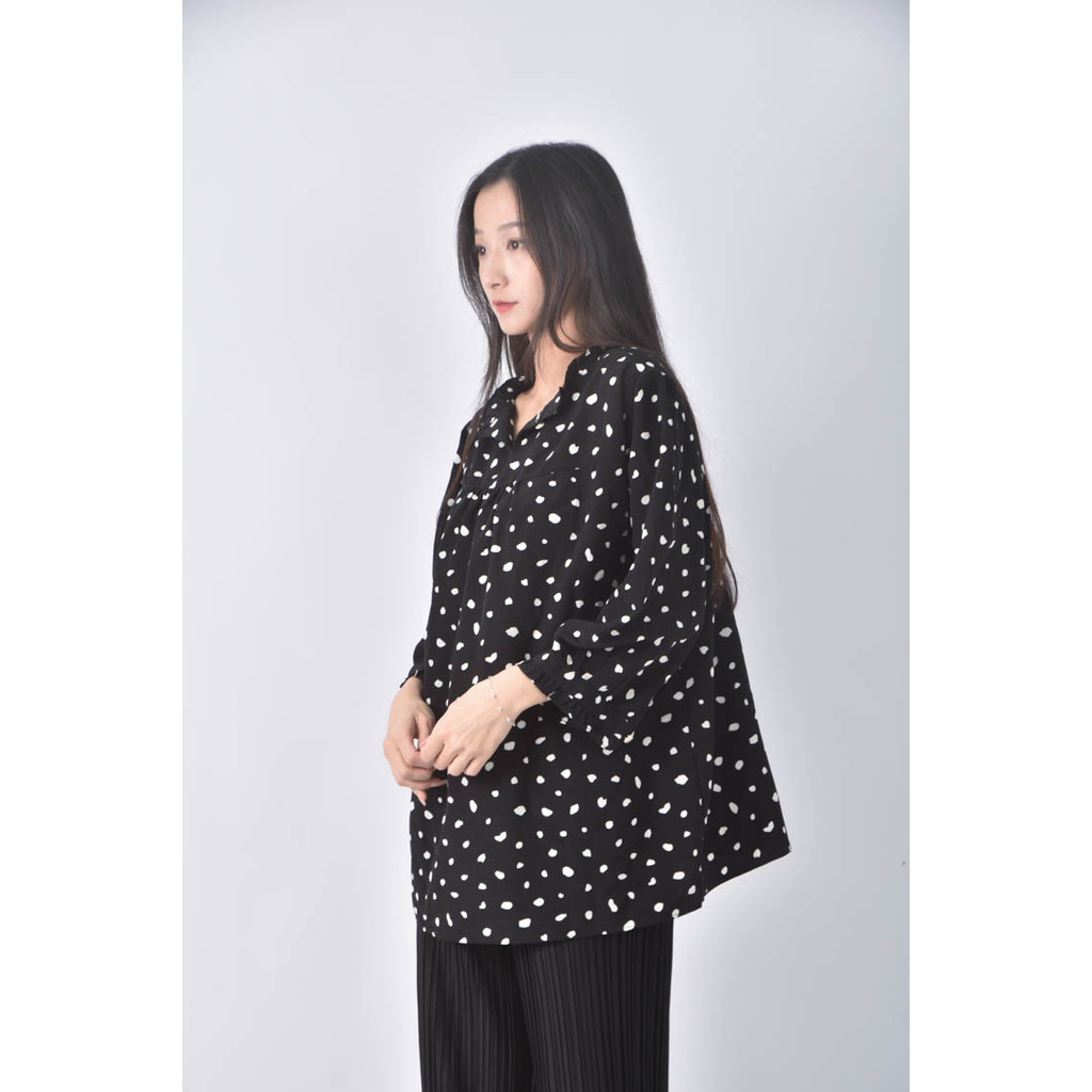 (XL) lativ點點黑色長袖上衣二手衣, , large