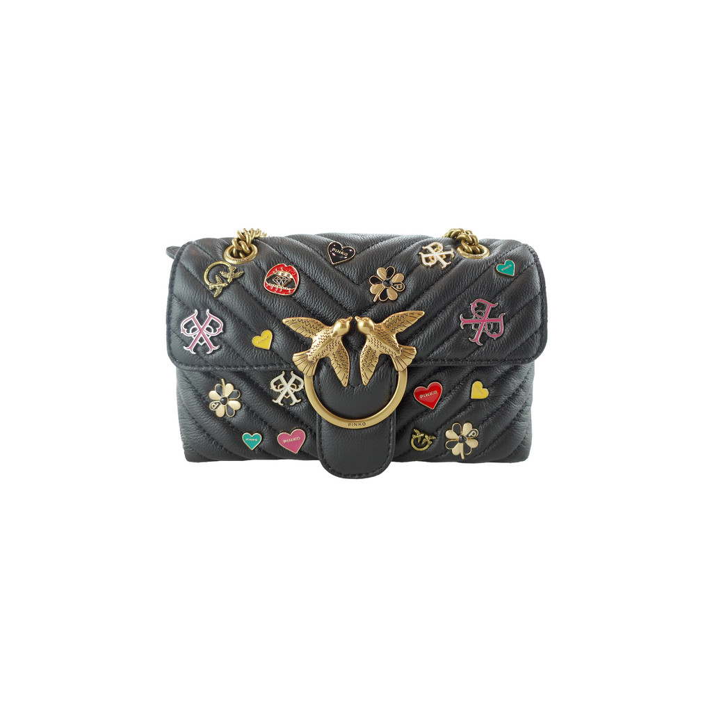 PINKO彩色章釦黑牛皮鍊條包, , large