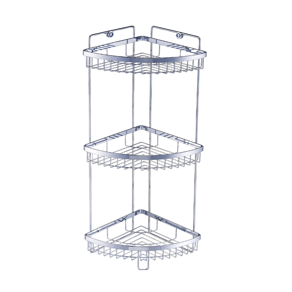 Stainless steel three-tier corner shelf, , large