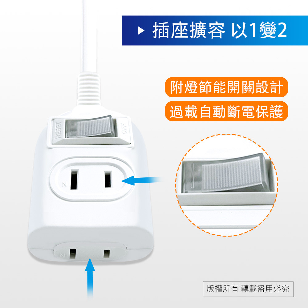 實用牌1開2插15尺2P延長線 4.5公尺 PNA212-15 防火PC材質 獨立開關設計 節能又安全, , large