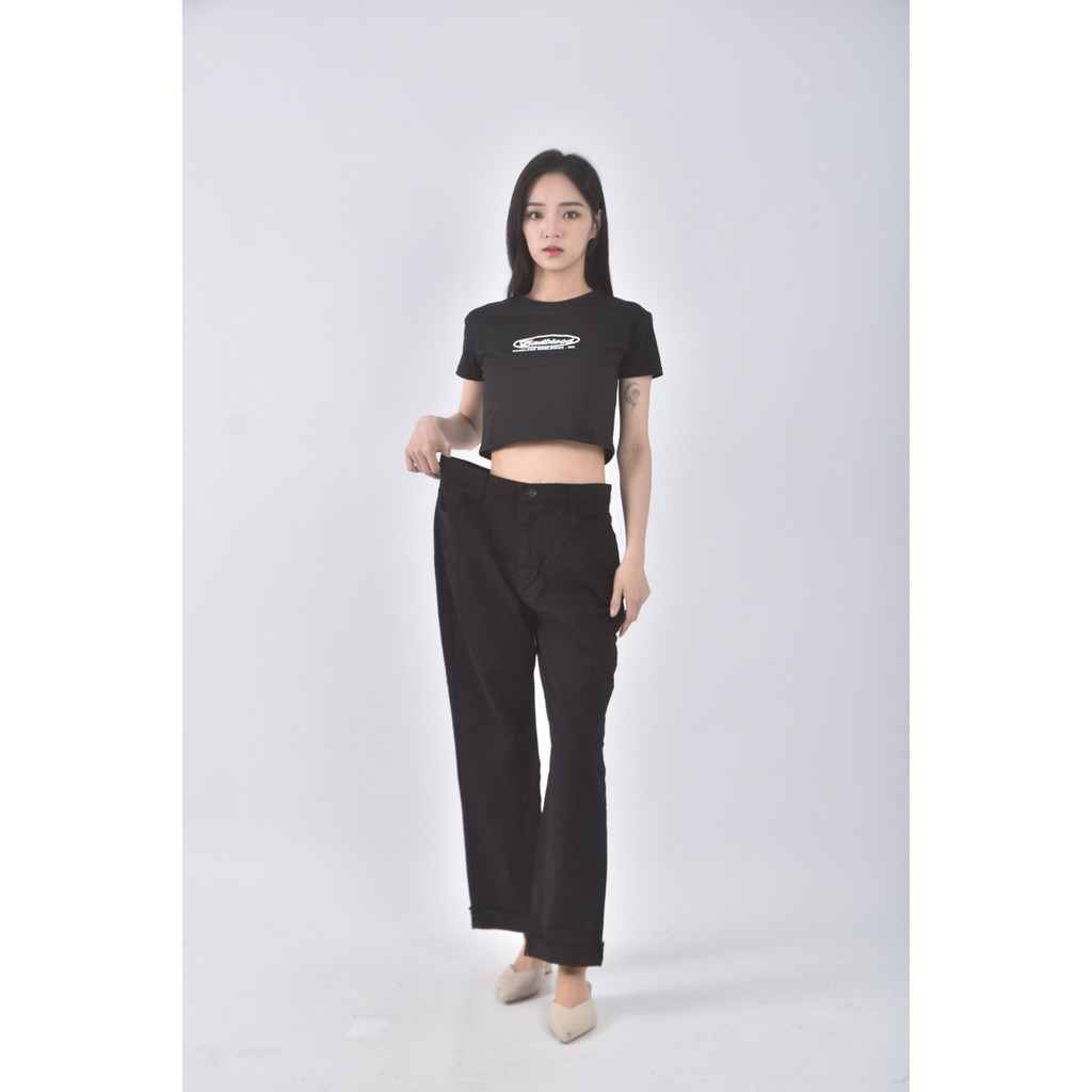 (2XL) flyup韓牌高腰質感丹寧牛仔黑色長褲二手衣, , large