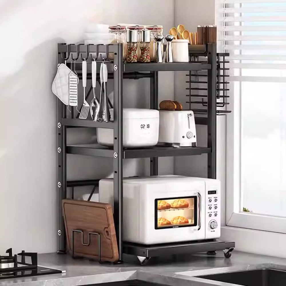 【AOTTO】升級可伸縮調節廚房微波爐置物架-雙層(KC-003), , large