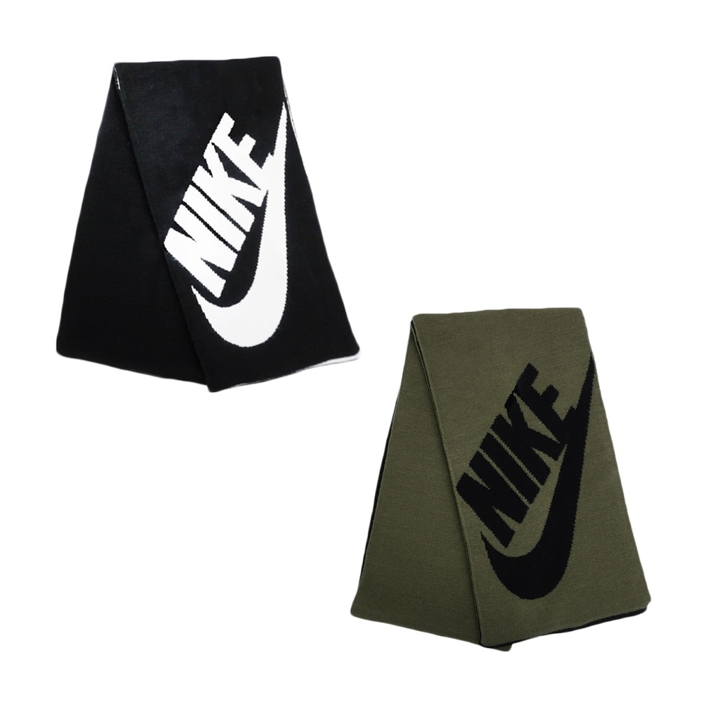 NIKE SPORT 圍巾 針織 披肩 脖圍 通勤 騎車 冬季 簡約 素色 保暖 抗寒 柔軟 舒適 雙層針織 黑白 綠黑