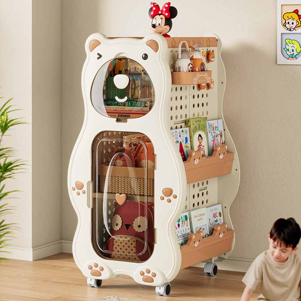 【AOTTO】小熊造型附輪洞洞板折疊收納櫃(AS-210), , large