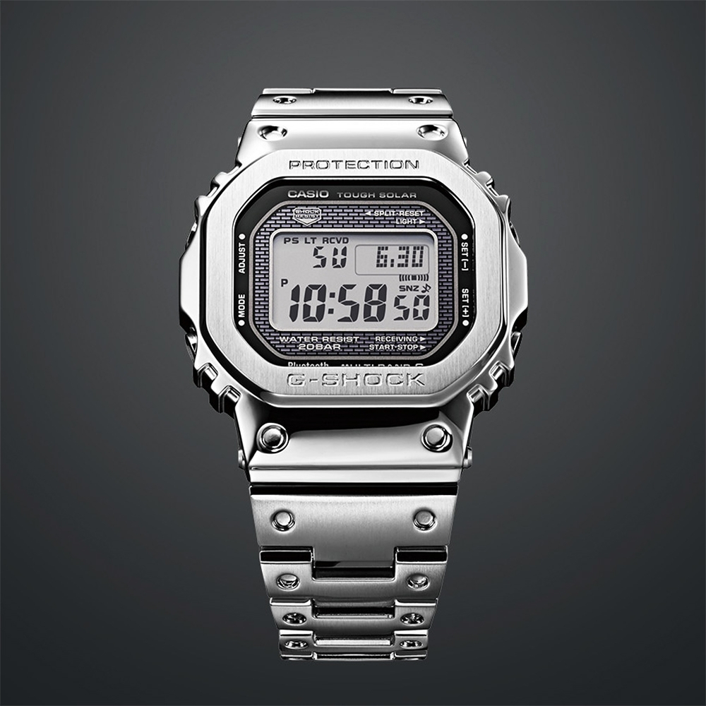 CASIO 卡西歐 G-SHOCK 全金屬太陽能電波手錶-銀 GMW-B5000D-1, , large