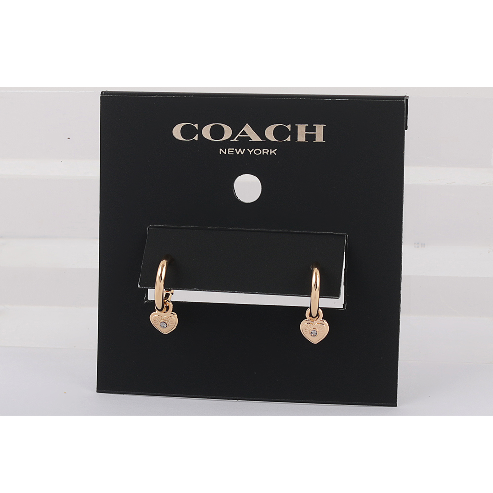 COACH 水鑽愛心墜飾及C Logo 圓弧針式耳環/金色, , large