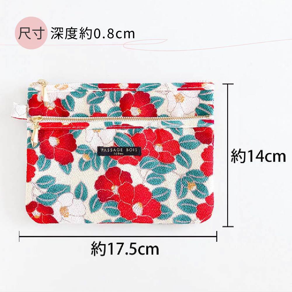 日本製 【Passage Bois】山茶花 雙層拉鍊化妝包, , large