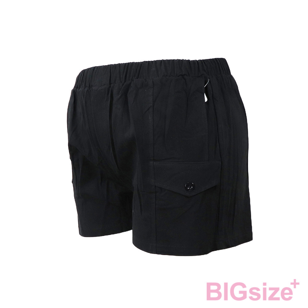 大尺碼-女款 鬆緊褲頭 工裝 短褲-黑/卡其-0105053, , large