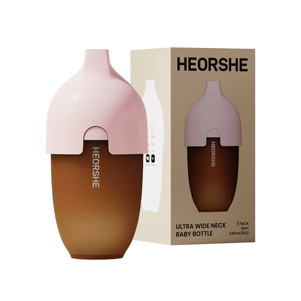 【HEORSHE】寬口矽膠仿母乳奶瓶(240ml)-玫瑰粉, , large
