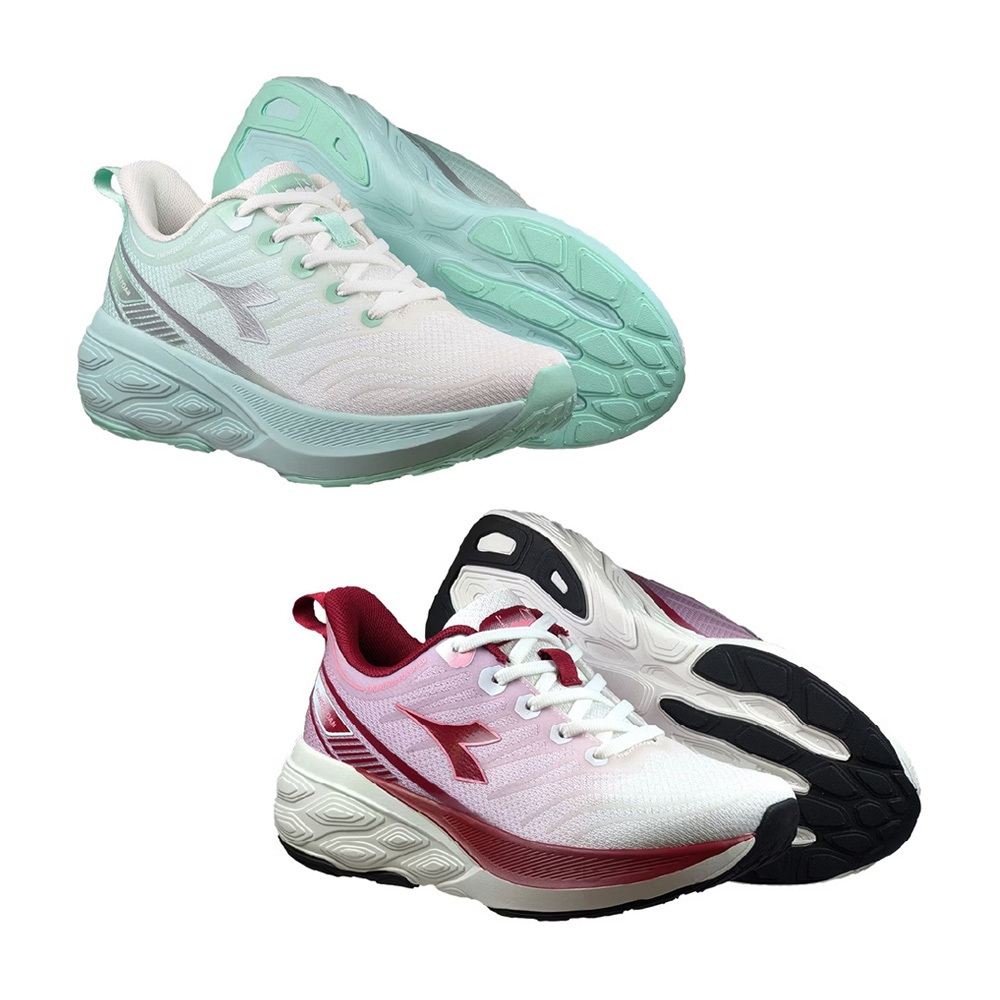 DIADORA迪亞多那 勁速輕量慢跑鞋 女運動鞋 女鞋 透氣 舒適 緩衝 厚底 吸震 回彈 足弓支撐 止滑 白綠 白紅, , large