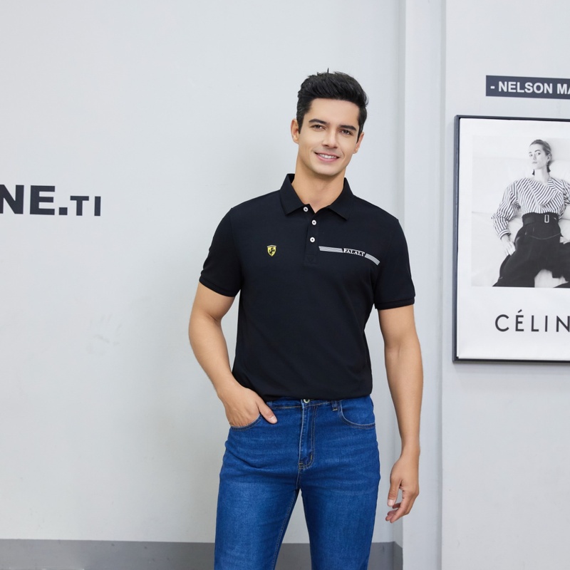 【FALALI】Short-sleeved cooling polo shirt - Men's (black) , , large