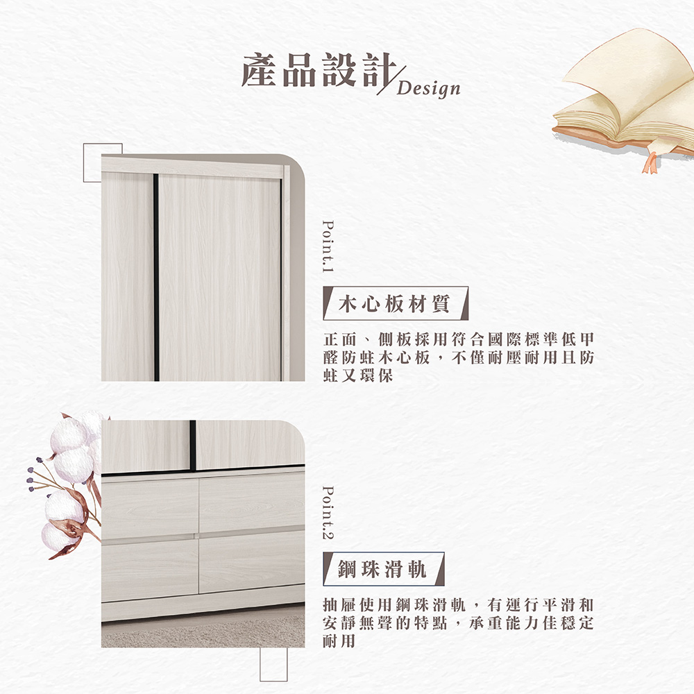 【Hampton 漢汀堡】安莉5尺四抽拉門衣櫥, , large