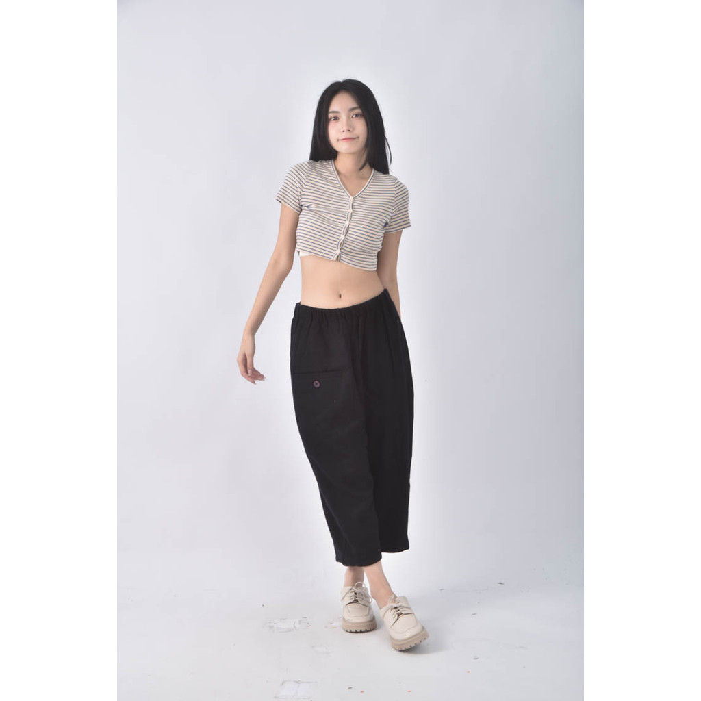 (F) whiple高腰羊毛純羊毛黑色長褲二手衣, , large