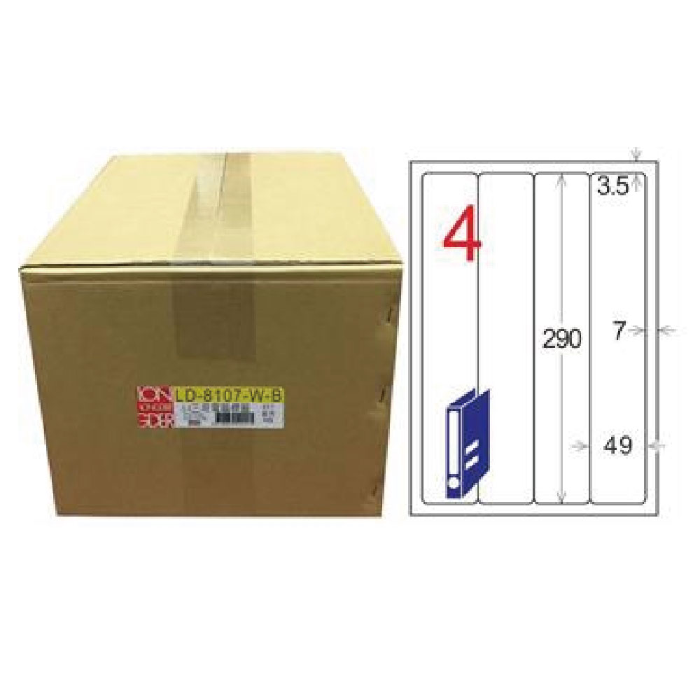 【龍德】LONGDER 三用電腦標籤 A4 4格 圓角 49*290mm 白色 1000張/箱 LD-8107-W-B(適用雷射、噴墨、影印), , large