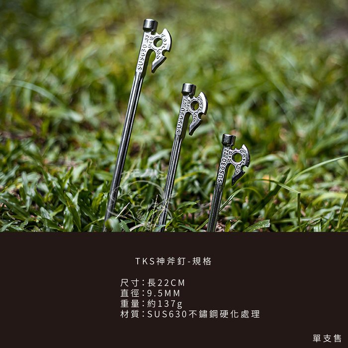 22cm Stainless Steel Axe-Head Peg, , large