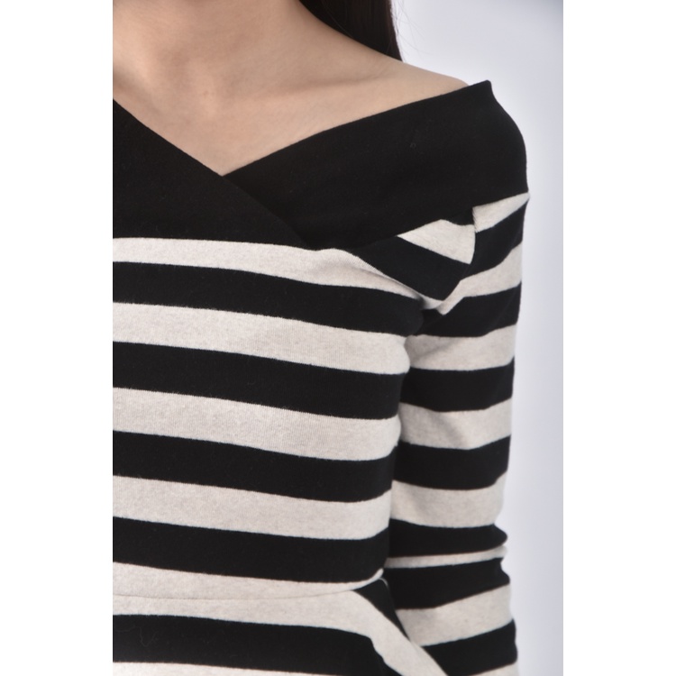 (S) ganji lang質感條紋黑色長袖上衣二手衣, , large