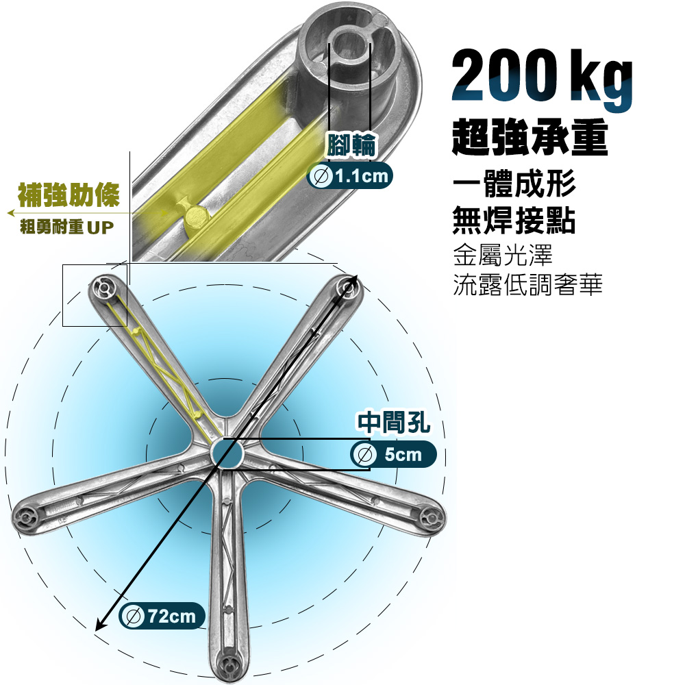 Domineering CEO Computer Chair Legs 72CM-Aluminum Alloy Large Flat Legs, , large