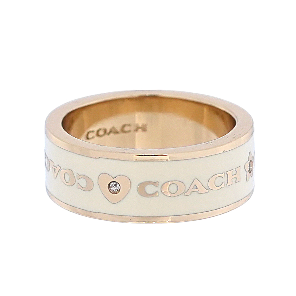 COACH 愛心及星星圖案琺瑯戒指 7號/白色/金色, , large