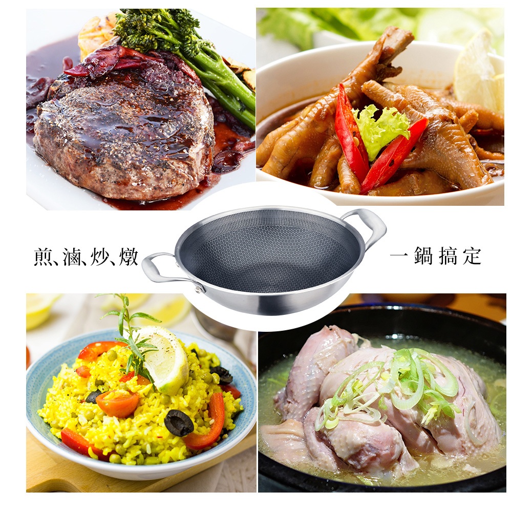 PERFECT 理想牌 鈦晶蜂巢式不沾平底鍋316不鏽鋼八層複合金附蓋 30cm-Leidea樂德兒, , large