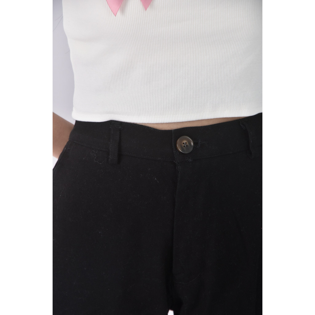 (4XL（含）以上) good logo高腰丹寧牛仔質感素面黑色長褲二手衣, , large