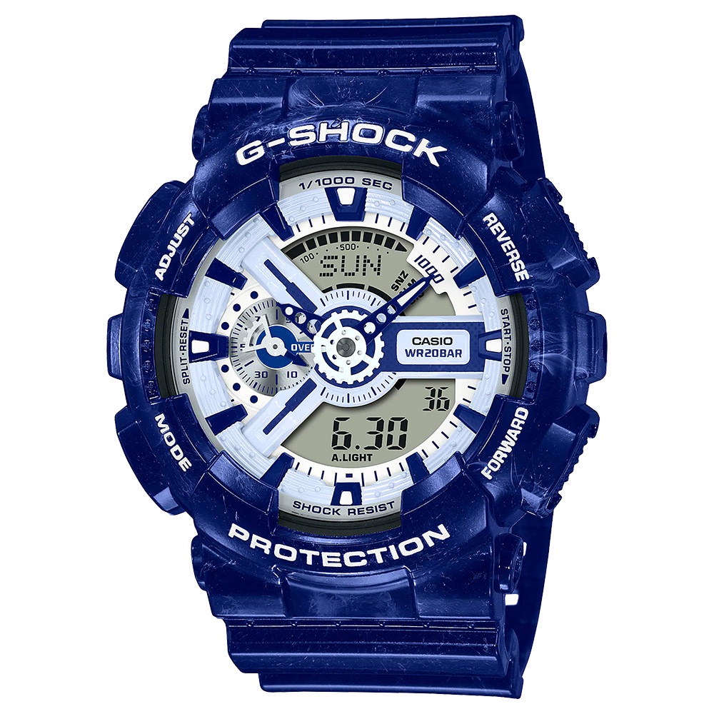 CASIO 卡西歐 G-SHOCK 青花瓷系列 雙顯手錶 GA-110BWP-2A, , large